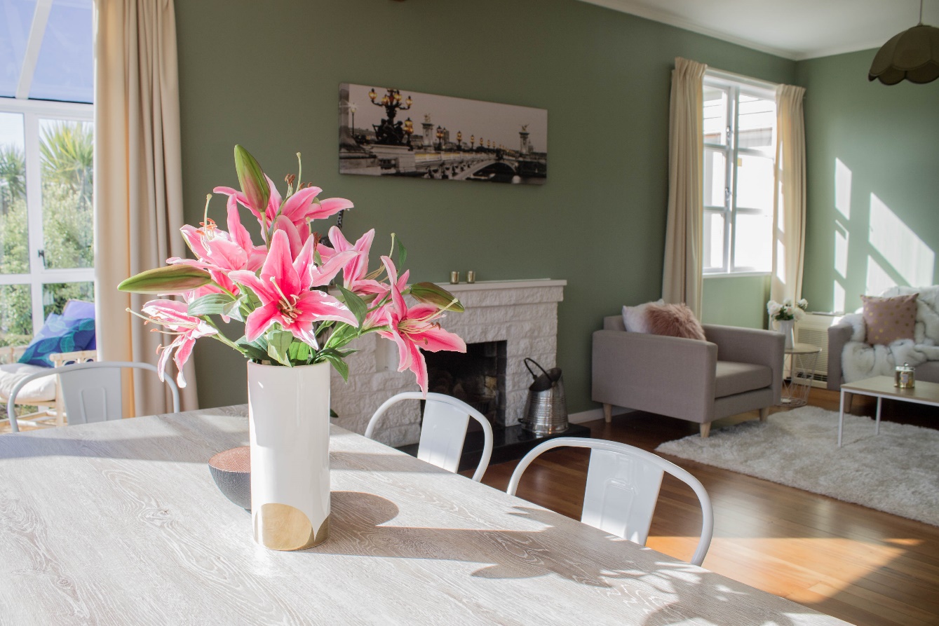 A vignette in a home staged room with tonal range. 